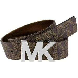Michael Kors Brown MK Logo belt w/Silver Buckle size Medium 39.5 inches
